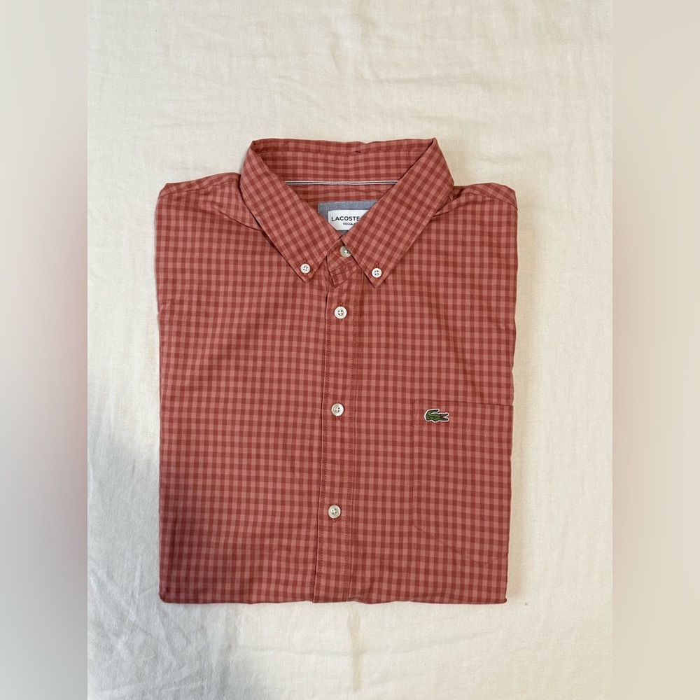 Lacoste button checked button down collar shirt